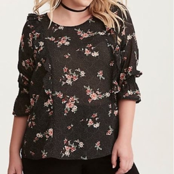 torrid Tops - ❤NWOT Torrid Dot Floral Print Ruffle Blouse❤